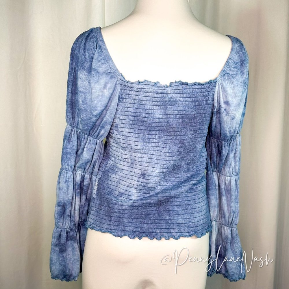 Rewash Blue Tie-Dyed Smocked Ruffle-Trimmed Top - Picture 9 of 10